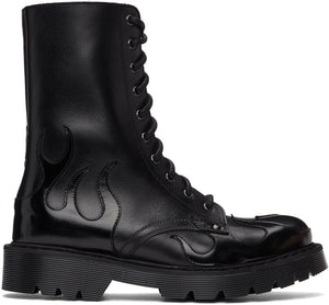 VETEMENTS Black Flame Lace-Up Military Boots - Bottes militaires à lacets de la flamme noire - vetements 검은 색 불꽃 레이스 업 군사 부츠