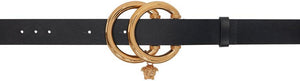 Versace Black Double-Ring Medusa Charm Belt - Courroie de charme Medusa à double bague Versace Noir - 베르사체 블랙 더블 링 메두사 매력 벨트