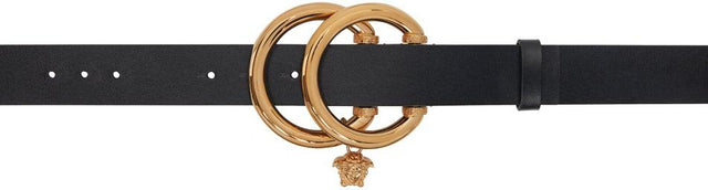Versace Black Double-Ring Medusa Charm Belt - Courroie de charme Medusa à double bague Versace Noir - 베르사체 블랙 더블 링 메두사 매력 벨트