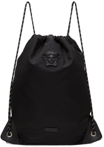 Versace Black Nylon 'La Medusa' Drawstring Backpack - VERSACE NOIR NYLON "La Medusa" Sac à dos à cordon - 베르사체 블랙 나일론 '라 메두사'Drawstring 배낭