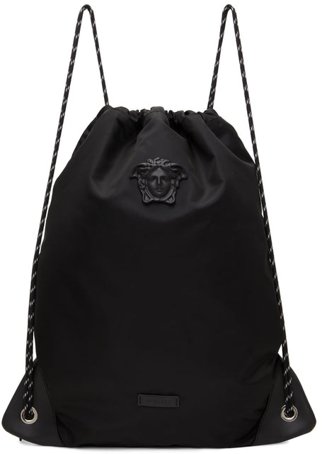 Versace Black Nylon 'La Medusa' Drawstring Backpack - VERSACE NOIR NYLON 