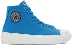 Versace Blue Greca High-Top Sneakers - Versace Blue Greca High-Top Baskets - 베르사체 블루 그레카 하이 탑 스니커즈