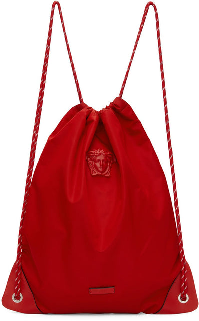 Versace Red 'La Medusa' Nylon Drawstring Backpack - Versace Red 'La Medusa' Sac à dos de cordon de nylon de la nylon de la Nylon - 베르사체 레드 '라 메루 사'나일론 Drawstring 배낭