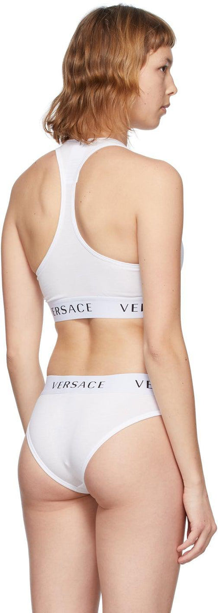 Versace Underwear White Logo Sports Bra – BlackSkinny