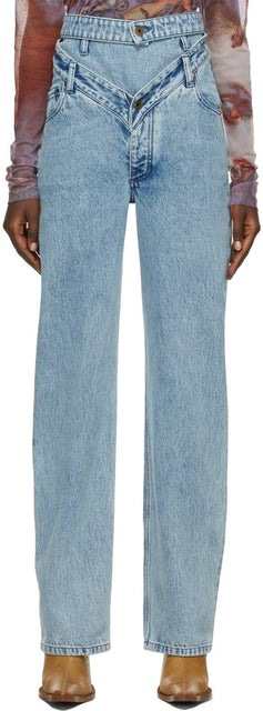 Y/Project SSENSE Exclusive Blue Waistband Jeans - Y / Project Ssense EXCLUSIVE BLUE DE TAILLE BANDBAND - Y / Project Ssense 독점적 인 파란색 허리띠 청바지