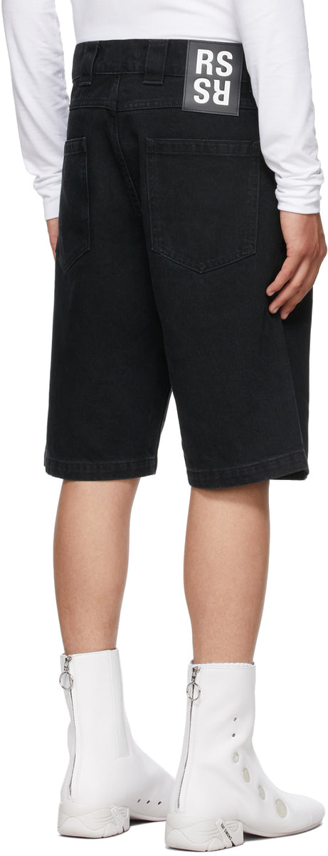 Raf Simons Black Denim Picture Patch Workwear Shorts