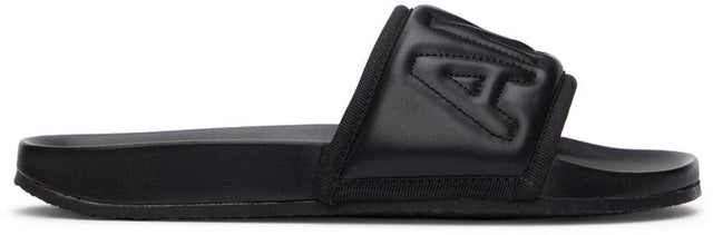 AMBUSH Black Leather Quilted Slides - Diapositives matelassées en cuir noir d'embuscade - 매복 블랙 가죽 퀼트 슬라이드