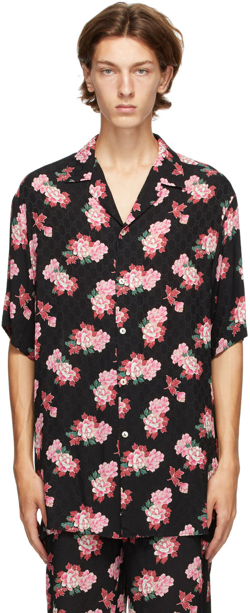 Peony print silk bowling shirt Clearance