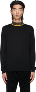 Fendi Black Wool 'Forever Fendi' Sweater - Pull en laine noire Fendi 'Forever Fendi' - Fendi Black Wool 'Forever Fendi'스웨터