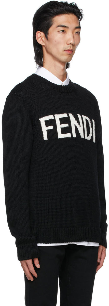 Fendi Black Wool Jacquard Logo Sweater BlackSkinny