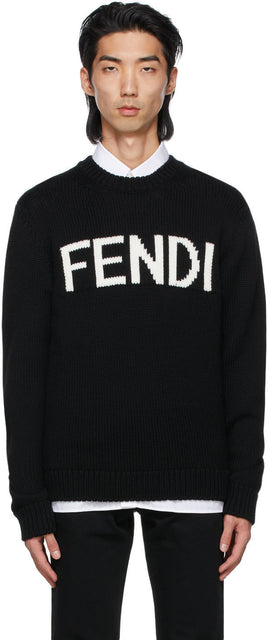 Fendi Black Wool Jacquard Logo Sweater - Pull de logo Jacquard de laine noire Fendi - 펜디 블랙 울 자카드 로고 스웨터