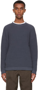 Giorgio Armani Blue Cotton Rib Half Fisherman's Sweater - Pull de Giorgio Armani Blue Coton Demi-Fisherman's Sweater - Giorgio Armani 블루 코튼 리브 Half Fisherman의 스웨터