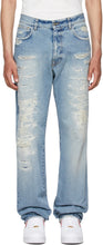 424 Blue Distressed Straight-Leg Jeans - 424 jeans de jambe droite en détresse bleu - 424 푸른 고민 된 똑바로 - 다리 청바지