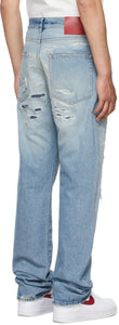 424 Blue Distressed Straight-Leg Jeans