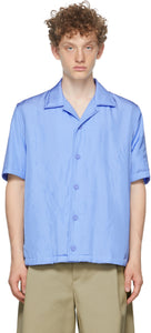 Bottega Veneta Blue Printed Fluid Parachute Short Sleeve Shirt - Chemise à manches courtes à manches courtes en parachute de fluide imprimé bleu de Bottega Veneta - Bottega Veneta 블루 인쇄 유체 낙하산 반팔 셔츠