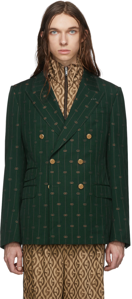 Gucci Green GG Striped Signoria Blazer BlackSkinny