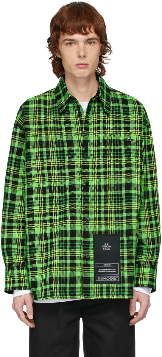 S.R. STUDIO. LA. CA. Green Open-Weave Check Oversized Shirt