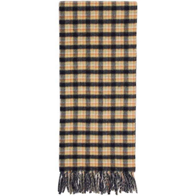 Gucci Navy and Yellow Wool Check GG Scarf