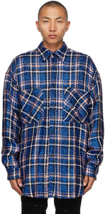 Faith Connexion Navy Check Tweed Oversized Shirt - Connexion Foi Navy Chemise Tweed Tweed Shirt surdimensionné - 믿음 Connexion 해군 체크 트위드 특대 셔츠