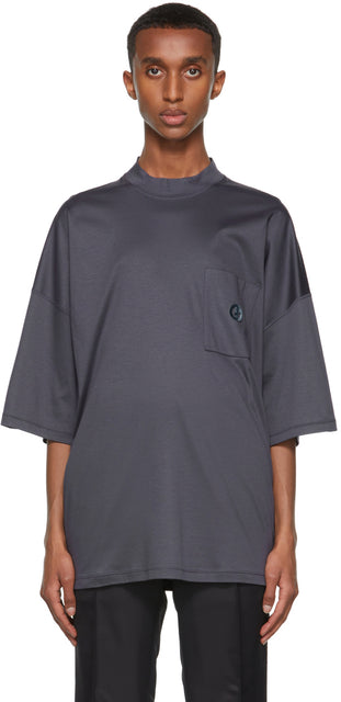 Giorgio Armani Navy Organic Cotton Jersey Mock Neck T-Shirt - Giorgio Armani Navy Bio Coton Coton Jersey Mock Col T-shirt - Giorgio Armani 해군 유기농 면화 저지 모의 목 티셔츠