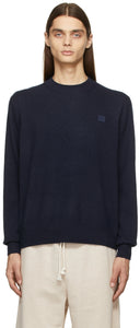 Acne Studios Navy Wool Crewneck Sweater - Pull Crewneck de laine de laine bleu marine - Acne Studios 해군 양모 Crewneck 스웨터