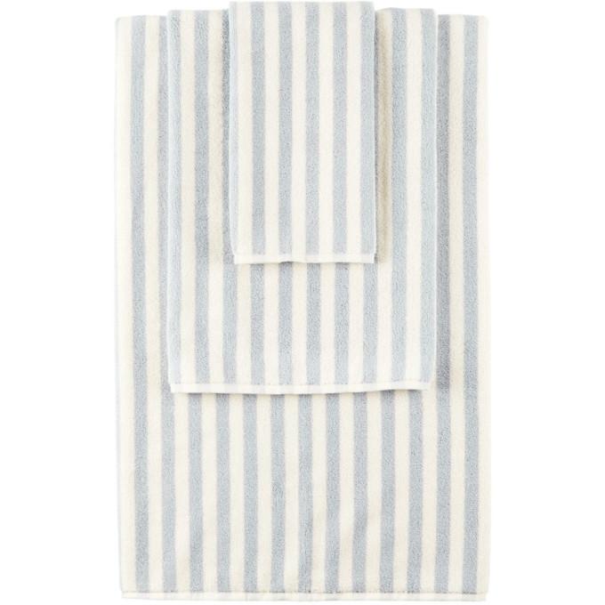 Tekla SSENSE Exclusive Off-White and Blue Stripe Towel Set-Towels-BlackSkinny