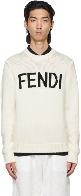 Fendi White Wool Jacquard Sweater - Pull Jacquard de laine blanche Fendi - 펜디 화이트 양모 자카드 스웨터