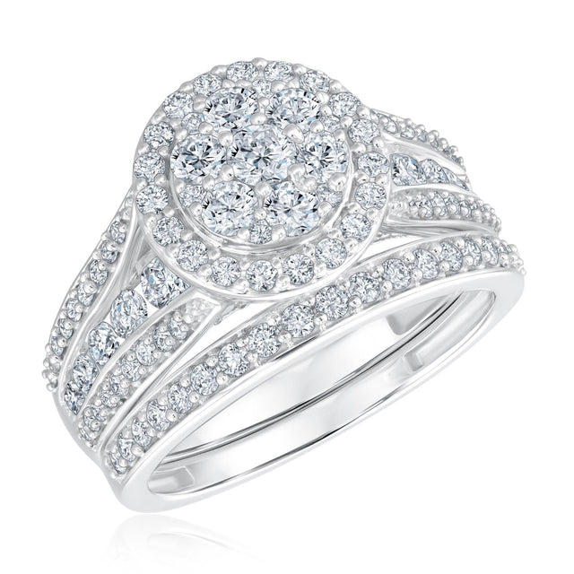 1 1/2 Round Diamond Composite White Gold Engagement and Wedding Ring Bridal Set | Harmony Collection