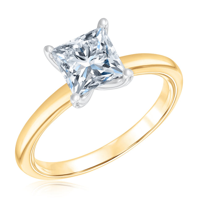 1 1/2ct Princess Lab Grown Diamond Yellow Gold Solitaire Engagement Ring