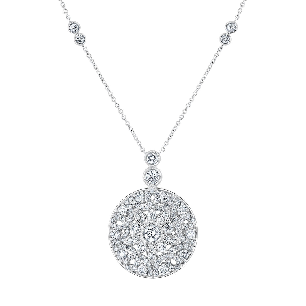 1 1/2ctw Diamond Medallion White Gold Pendant Necklace - Vintage Collection