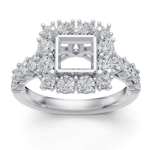 1 1/2ctw Diamond Princess Halo White Gold Engagement Ring Setting - Size 6