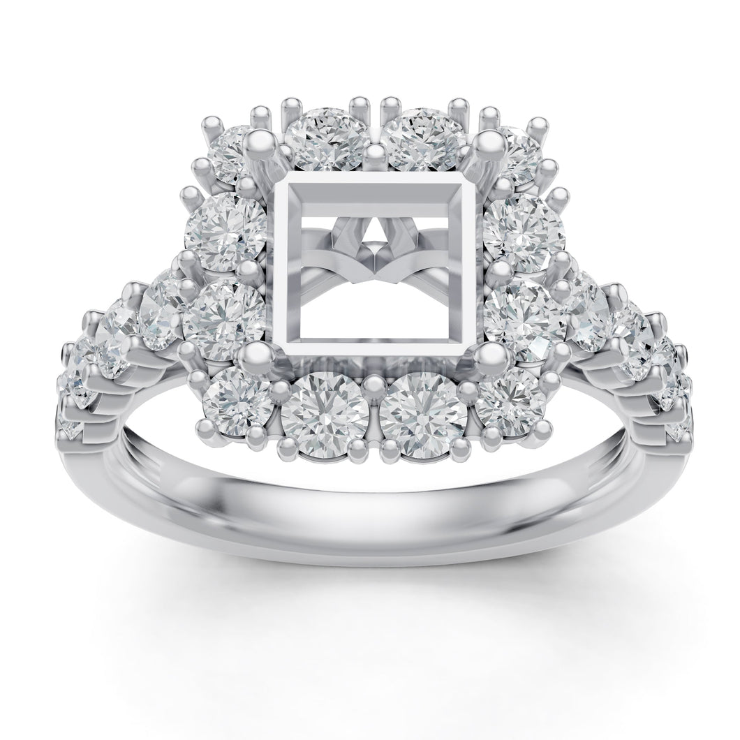 1 1/2ctw Diamond Princess Halo White Gold Engagement Ring Setting - Size 6