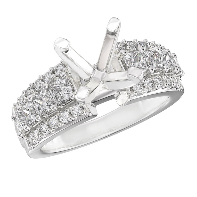 1 1/2ctw Diamond Princess and Round White Gold Engagement Ring Setting | Design Collection | Size 5