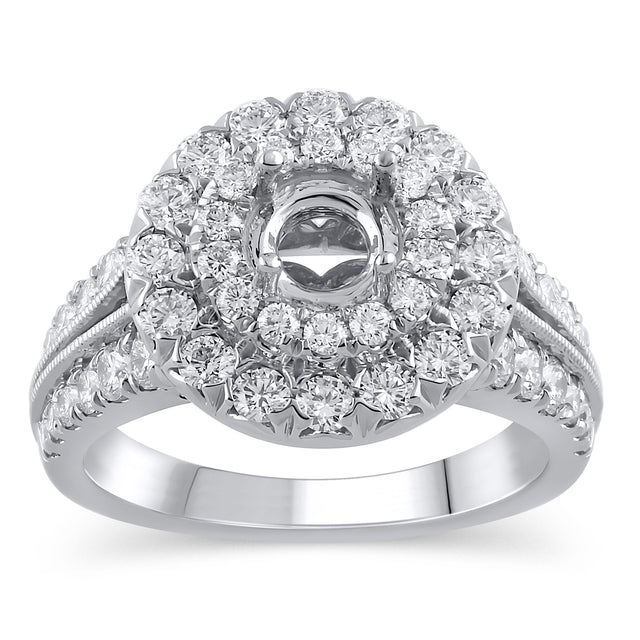 1 1/2ctw Double Diamond Halo Engagement Ring Setting | Design Collection | Size 5