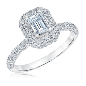 1 1/2ctw Emerald Diamond Pave Halo White Gold Engagement Ring | Couture Collection