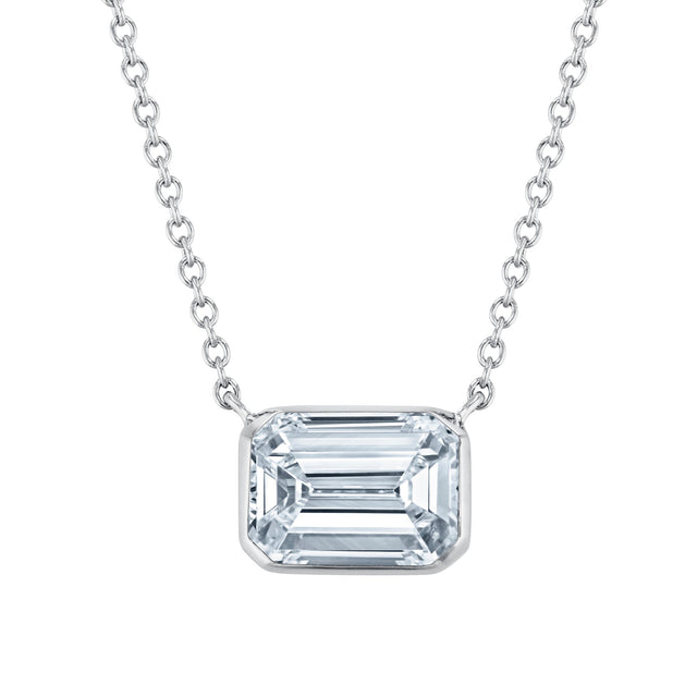 1 1/2ctw Emerald Lab Grown Diamond White Gold Solitaire Pendant Necklace