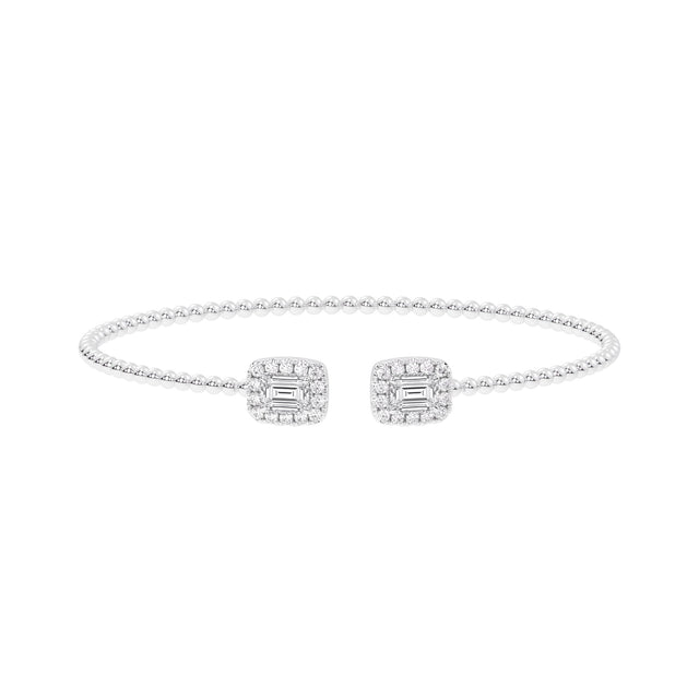 1 1/2ctw Emerald-Shaped Lab Grown Diamond White Gold Beaded Bracelet