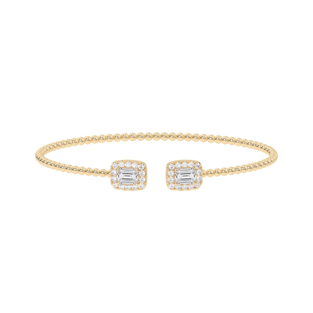 1 1/2ctw Emerald-Shaped Lab Grown Diamond Yellow Gold Beaded Bracelet
