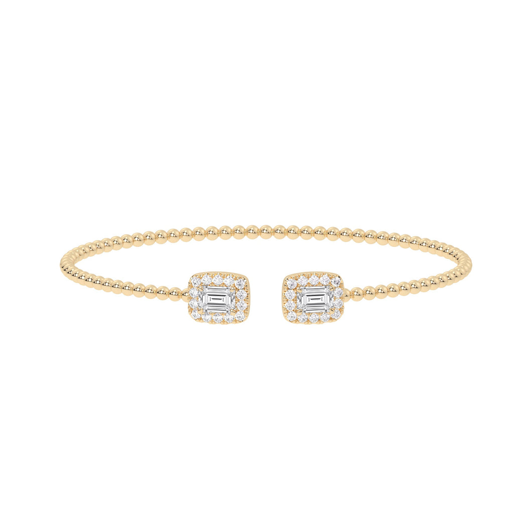 1 1/2ctw Emerald-Shaped Lab Grown Diamond Yellow Gold Beaded Bracelet