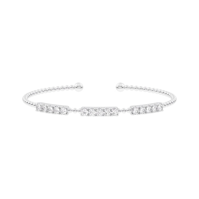 1 1/2ctw Lab Grown Diamond Multi-Row White Gold Beaded Bangle Bracelet