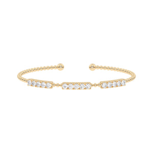 1 1/2ctw Lab Grown Diamond Multi-Row Yellow Gold Beaded Bangle Bracelet