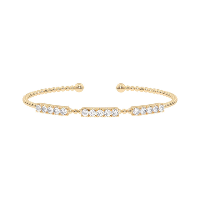 1 1/2ctw Lab Grown Diamond Multi-Row Yellow Gold Beaded Bangle Bracelet
