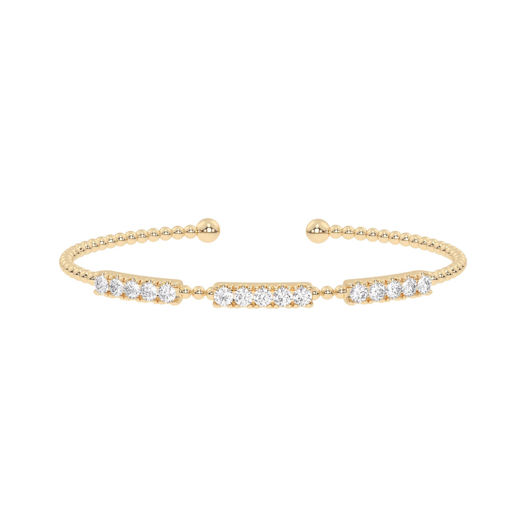 1 1/2ctw Lab Grown Diamond Multi-Row Yellow Gold Beaded Bangle Bracelet