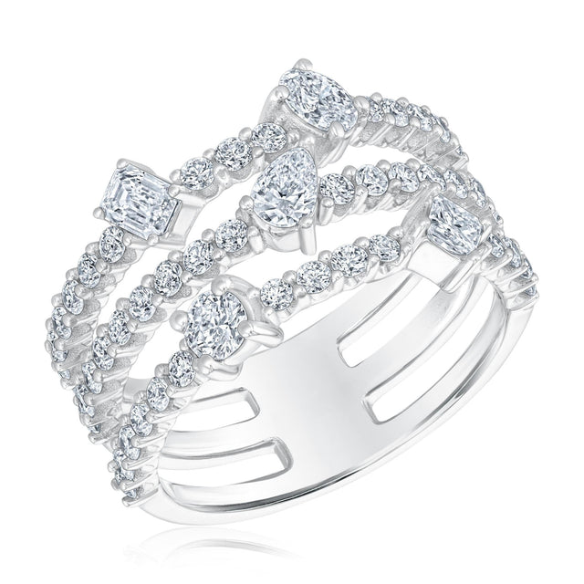 1 1/2ctw Mixed Shape Diamond White Gold Multi-Row Ring - Classic Collection
