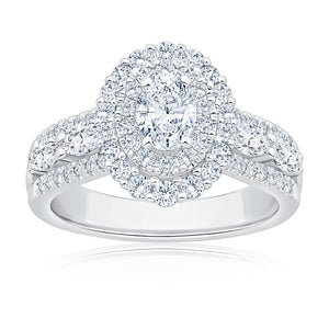 1 1/2ctw Oval Diamond Double Halo White Gold Engagement Ring - Couture Collection