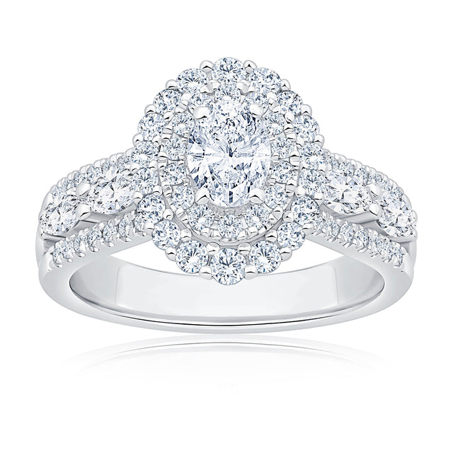 1 1/2ctw Oval Diamond Double Halo White Gold Engagement Ring - Couture Collection