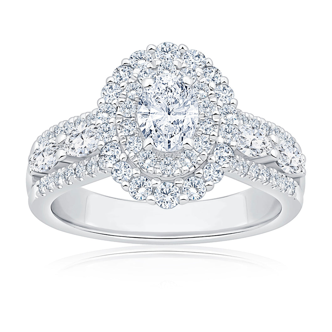 1 1/2ctw Oval Diamond Double Halo White Gold Engagement Ring - Couture Collection