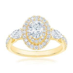 1 1/2ctw Oval Diamond Double Halo Yellow Gold Engagement Ring - Glow Collection