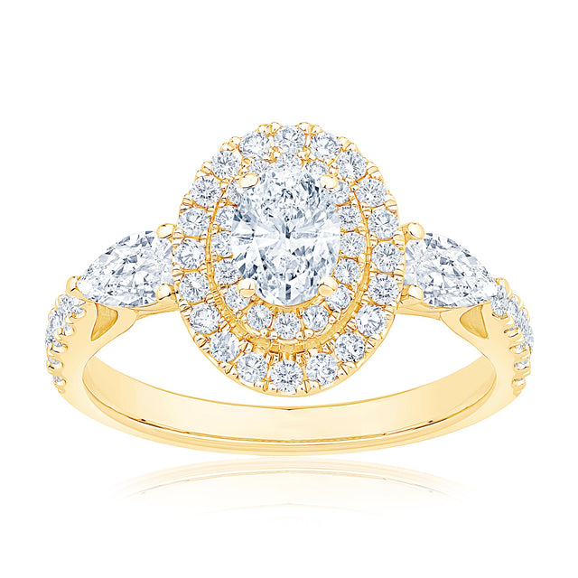 1 1/2ctw Oval Diamond Double Halo Yellow Gold Engagement Ring - Glow Collection
