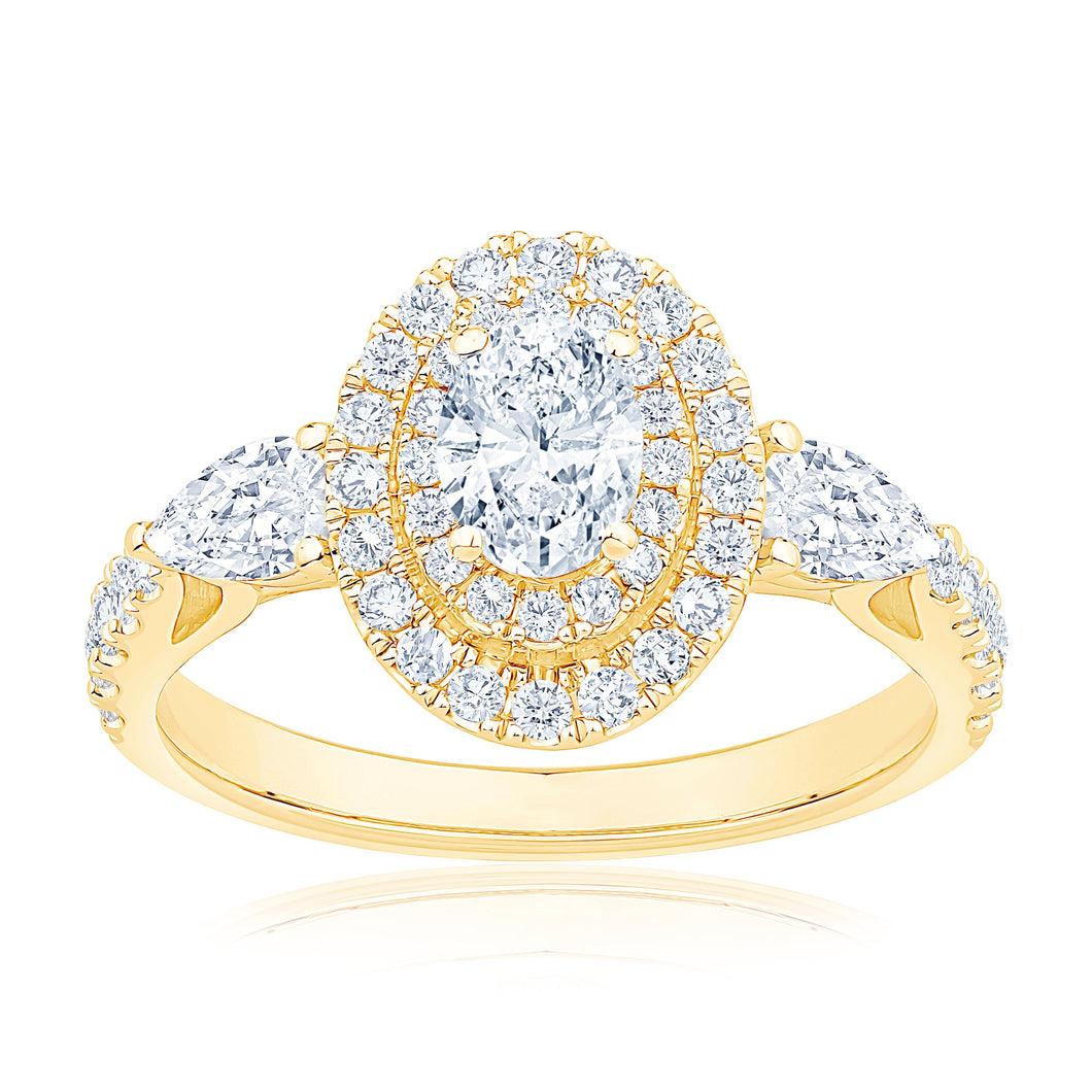 1 1/2ctw Oval Diamond Double Halo Yellow Gold Engagement Ring - Glow Collection